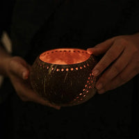 Theelichthouder set - handgemaakte natuurlijke kokosnoot